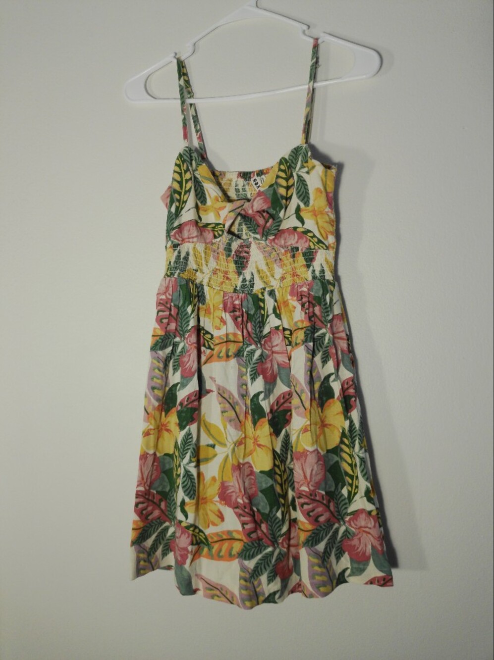 Roxy Floral Smocked Spaghetti Strap Mini Dress - Cream/Yellow/Pink/Green